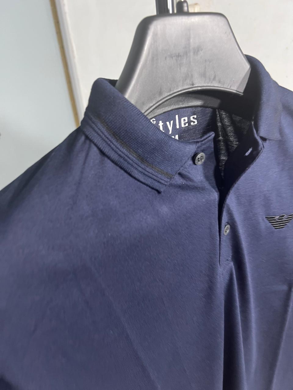 ARMANI Emb Collar T shirt BLUE