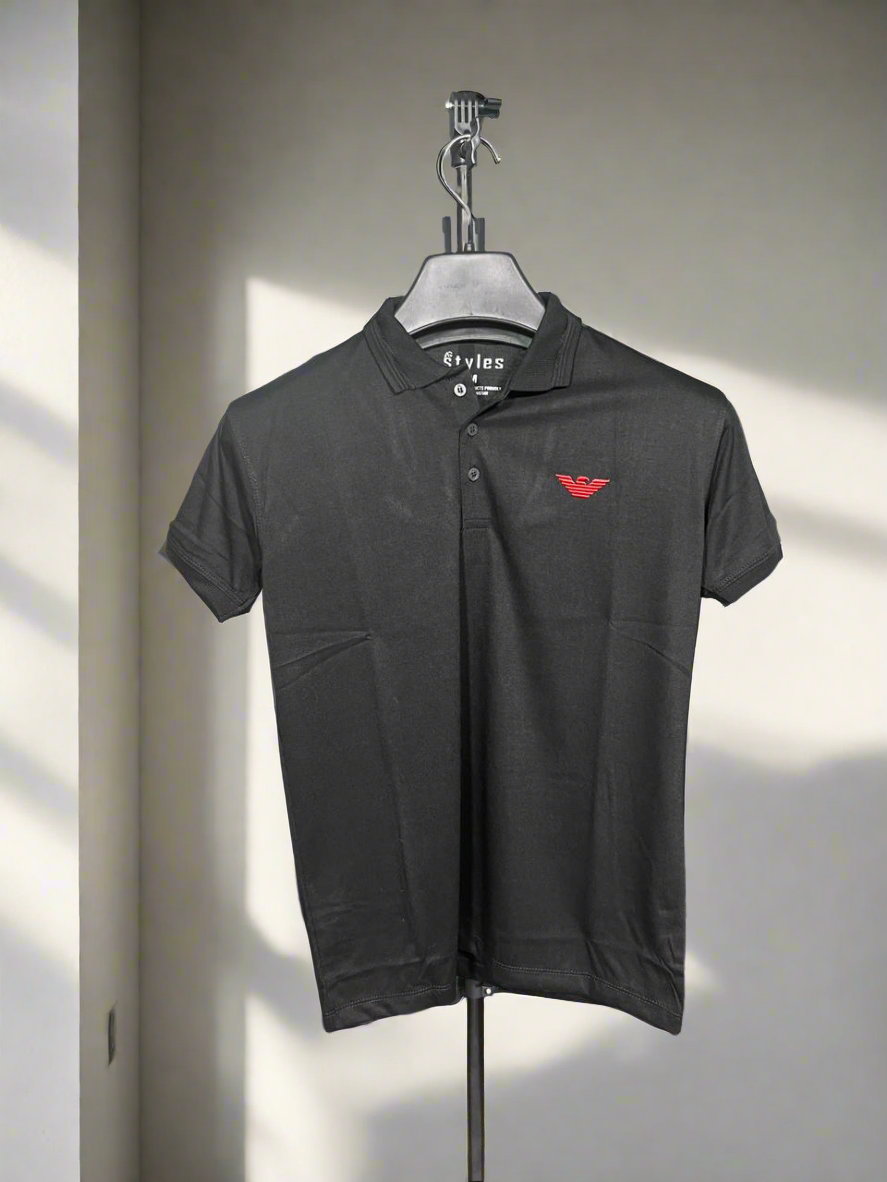 ARMANI Emb Collar T shirt Black