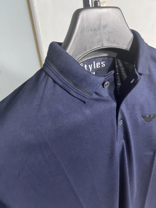 ARMANI Emb Collar T shirt BLUE