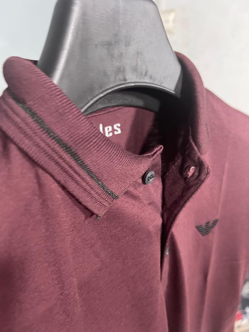 ARMANI Emb Collar T shirt Maroo