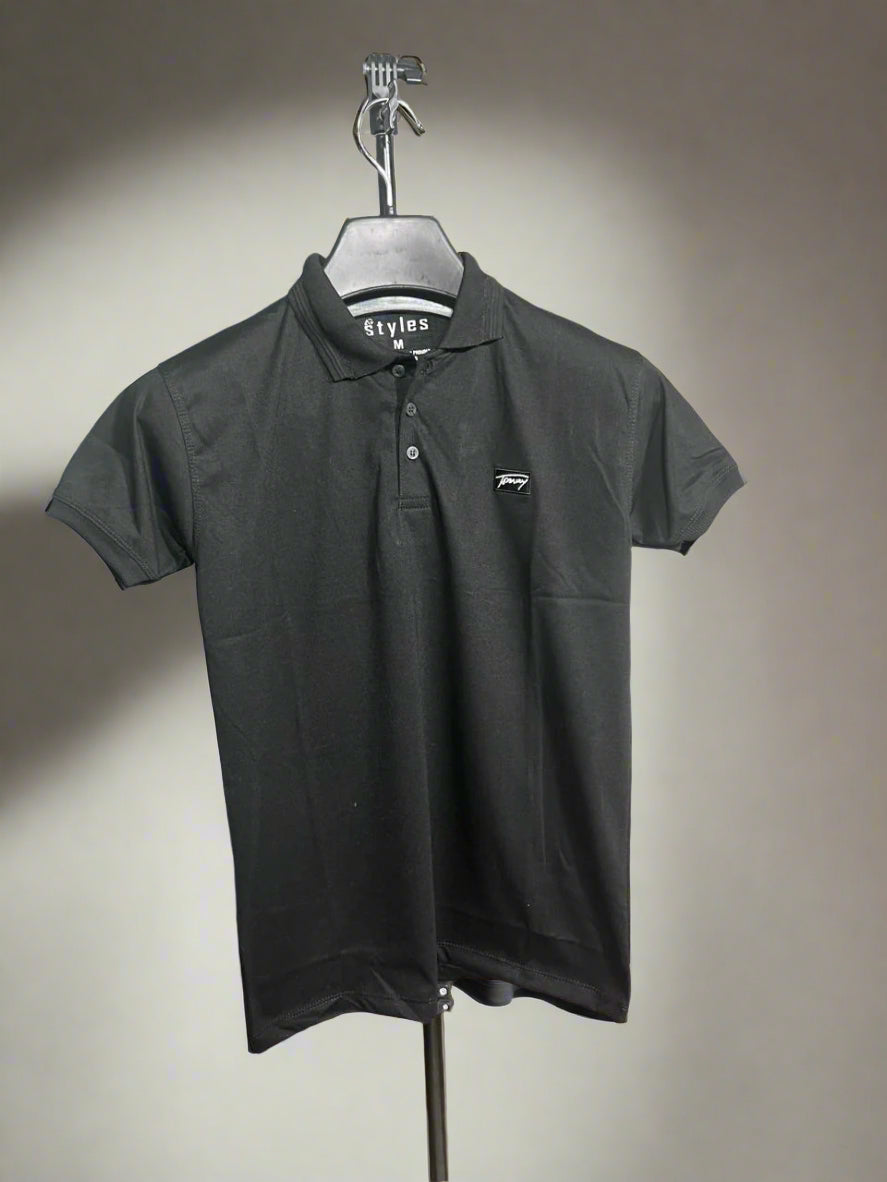 TOMMY Emb Collar T shirt BLACK