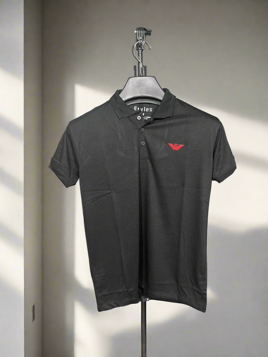 ARMANI Emb Collar T shirt Black