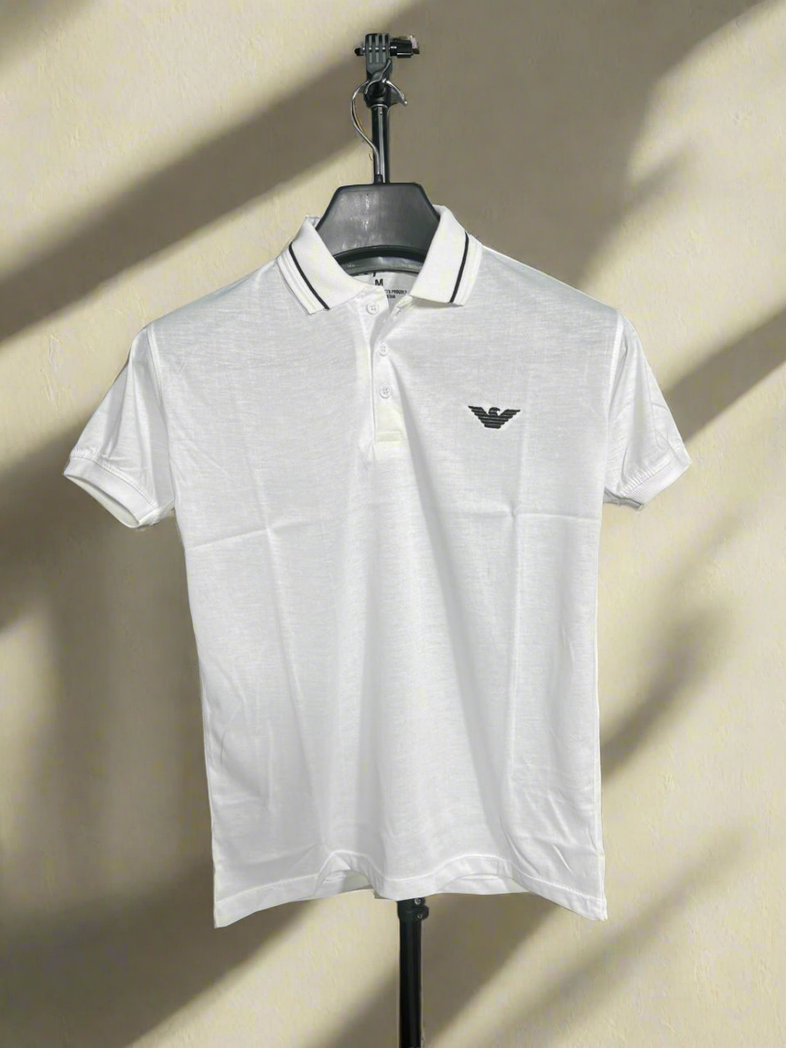 ARMANI Emb Collar T shirt WHITE