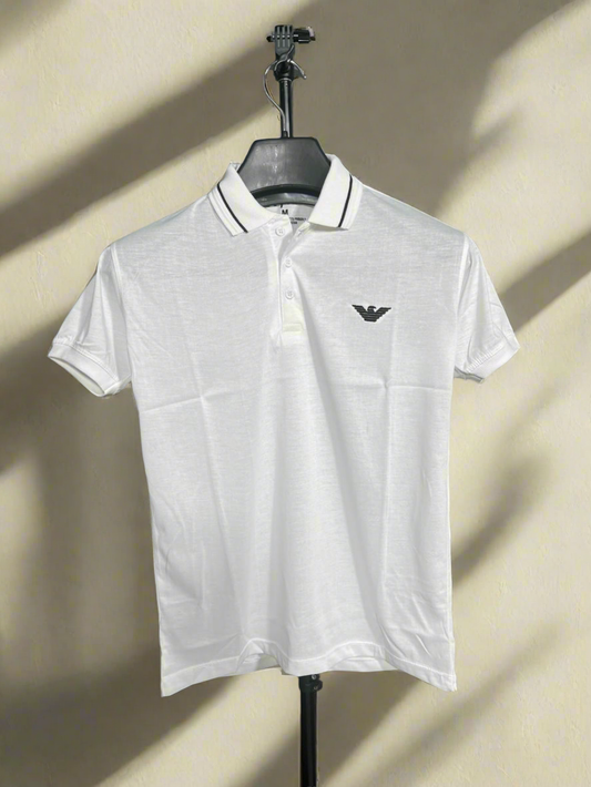 ARMANI Emb Collar T shirt WHITE