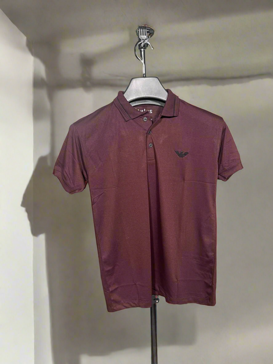ARMANI Emb Collar T shirt Maroo