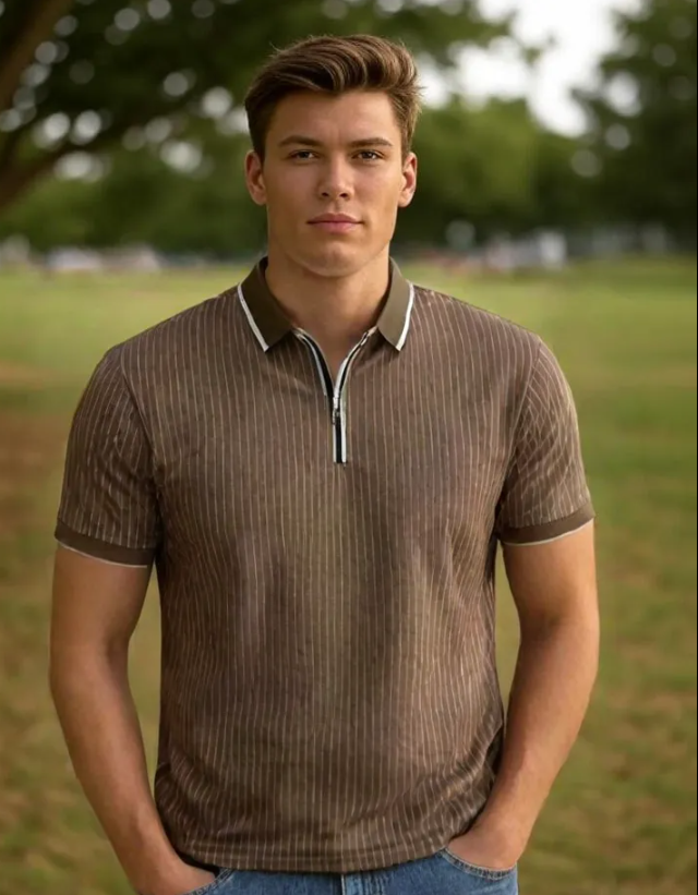 TWIST LINING INTER COLLAR DRI-FIT-T-SHIRT  BROWN   TW-10